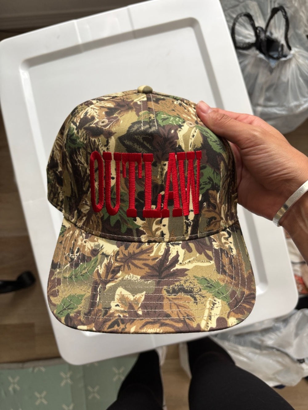 OUTLAW Camo Baseball Cap with Red Embroidery